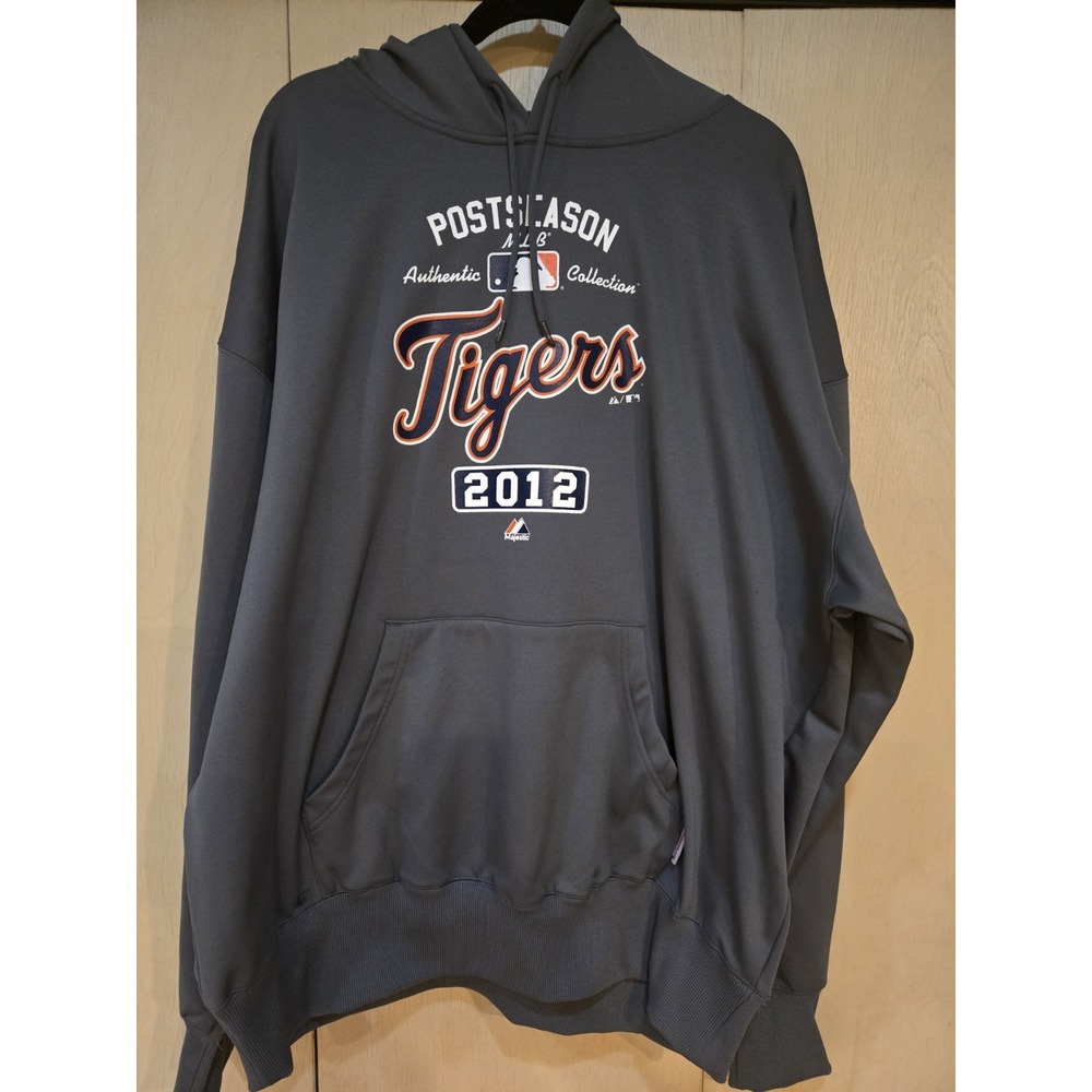 Detroit Tigers 2012 Postseason Majestic Therma Base Hoodie Mens 2XL Gray MLB